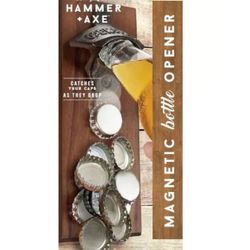 NIB Hammer + Axe Magnetic Bottle Opener Wood and Metal Construction Beer