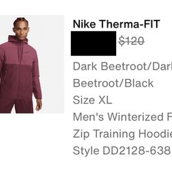 Nike Thermal-Fit Mens XL Winterized Full Zip Training Hoodie Pockets Beetroot Black DD2128-638 