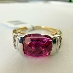 10K Gold, Diamonds & Lab Sapphire Ring