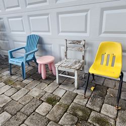 Set Of Four Old Children's Chairs From Desk Chair To Ikea Stool To Plastic Adirondack Chair For Little Children