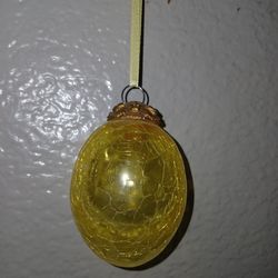 Yellow Crackle Heavy Glass Ornament