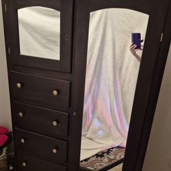 Classic Wooden Armoire with Mirrors & Drawers - Spacious Storage - $150