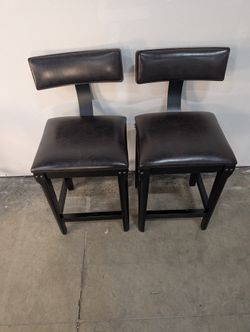 Set of Two Black Faux Leather Counter Stools with Backrests