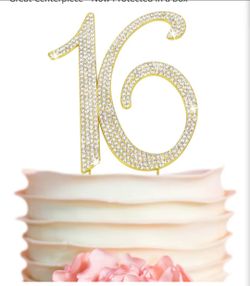 16 Cake Topper - Premium Gold Metal - Sweet 16 Birthday Party