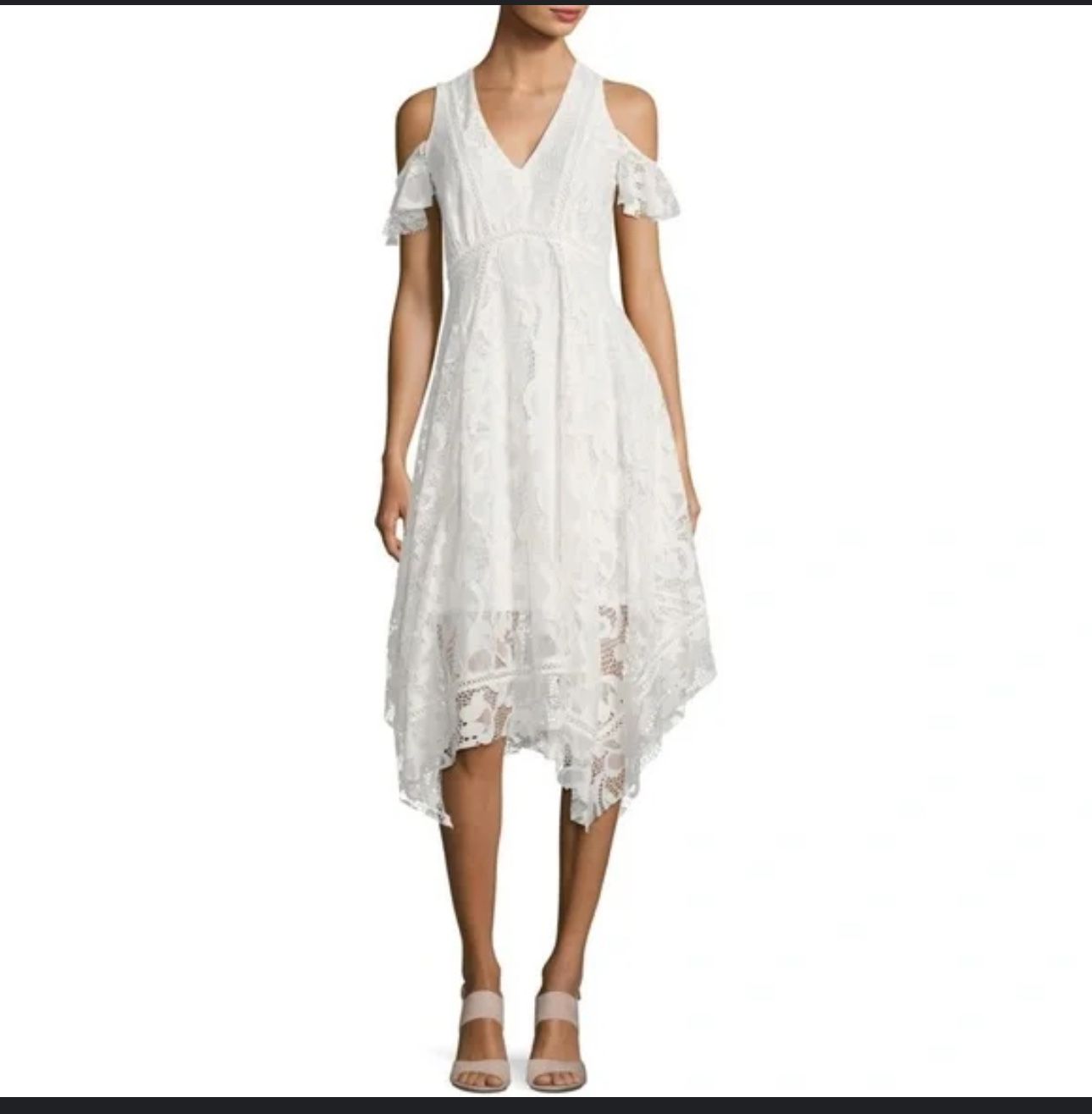 Taylor white lace cold shoulder asymmetrical hem midi dress size 10