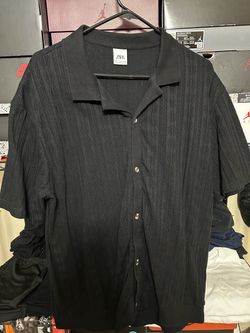 Zara Black Knit Button-Up Shirt