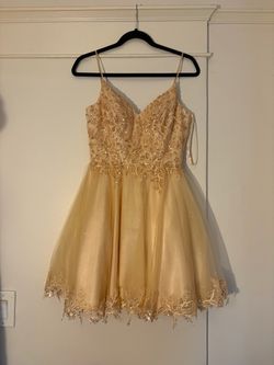 Gold Lace Beaded Short Formal Dress