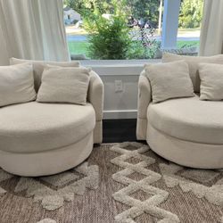 Accent Chairs: Oversized Round Swivel Sherpa 