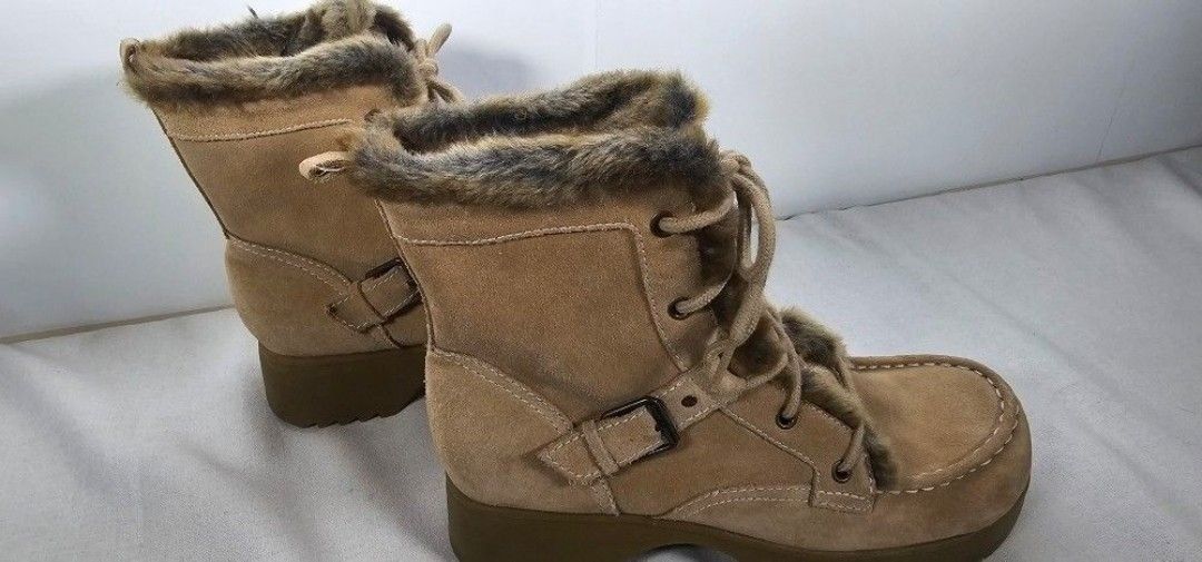 Vintage Y2k Report Brown  Suede Chunky Faux Fur Winter Boots - Size Women’s 10.  NWOT.