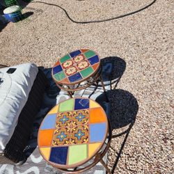 Two Tiled Outdoor Side Tables