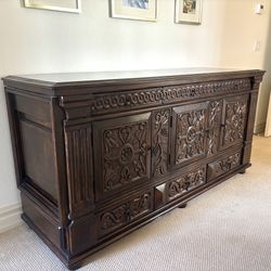 Large Hand-Carved Solid Wood Buffet Cabinet – Spanish Style