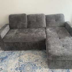 Grey Recliner Sleeper Sofa With LED Light.