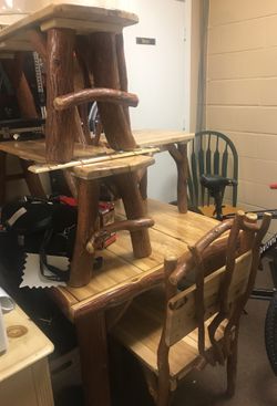 NEW Amish Dining Table, Two Chairs and Two Benches