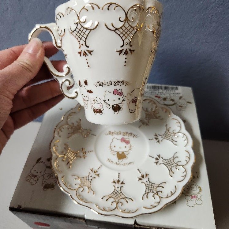 Sanrio Hello Kitty 45th Anniversary Tea Cup And Saucer Set