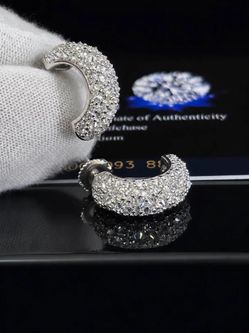 Inverted Moissanite Hoop Earrings, 925 Sterling Silver Half Hoop Studs, GRA Certified