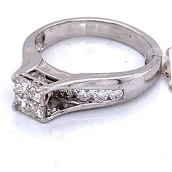 0.85 TCW Princess & Round Diamonds Engagement Ring In 14k White Gold Size 6