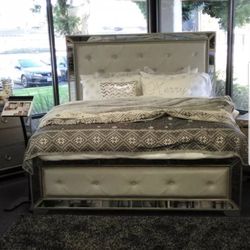 New Champagne & Silver Mirrored Bed Frame - Queen, King, Cal King 