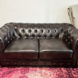 Alexandria 72in Faux Leather Chesterfield Sofa - Like New