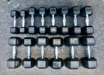FULL SET OF RUBBER HEX  DUMBBELLS (PAIRS OF)  : 10s 15s 20s 25s 30s 35s 40s