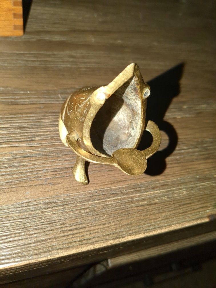 Vintage Indian Brass Frog Ashtray Miniature, Boho