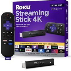 Roku Streaming Stick 4K - HDR & Dolby Vision Roku Streaming Device for TV with Voice Remote & Long-Range Wi-Fi - Free & Live TV