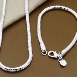 Sterling Silver 20” Necklace And 8” Bracelet 
