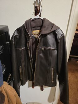 Levis Dark Brown Leather Jacket (Hooded)