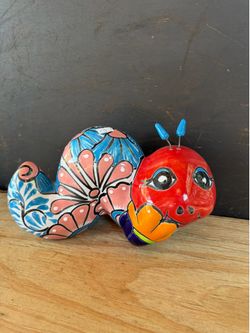 Mexican Talavera Caterpillar Decor, Pottery, Clay Pots.