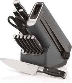 Foodi NeverDull Premium Knife System, 12 Piece Knife Block Set with Built-in Sharpener, German Stainless Steel Knives, Black