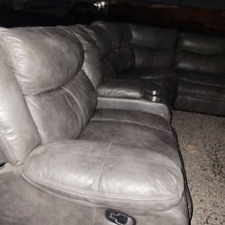 Dark Grey Leather Sectional Couch 