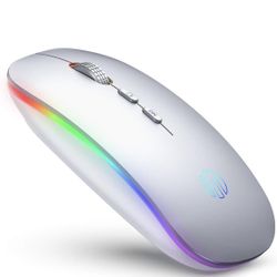 LED Wireless Mouse Slim, Rechargeable 2.4G PC Laptop Cordless Mice Silent Click with USB Receiver