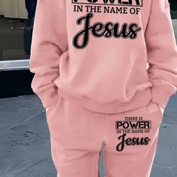 Awesome Christian Inspirational Jesus 2 Piece Sweatshirt Set Pink
