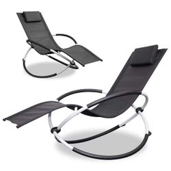 Outdoor Lounge Chairs Set of 2，Easy Assemble Pool Lounge Chair with Head Pillow，Water Proof Patio Chaise Lounge with Rocking Function for All Weather 