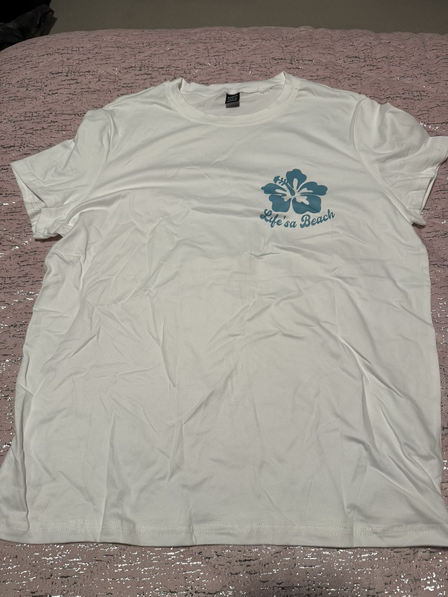 New Life’s A Beach White Blue Shirt Size Large