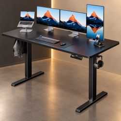 55x27 Inch Electric Standing Desk, Height Adjustable, Black 176 Lbs Capacity, Smooth Home Office Desk, 4 Memory Presets & Headphone Hooks, 28.3–46.5 I