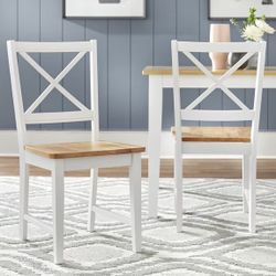 TMS Virginia Indoor Cross-Back Dining Chair, Set of 2, White/Natural