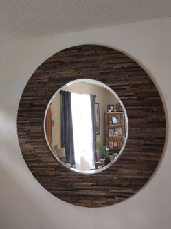 Round Wall Mirror with Reclaimed Wood Frame