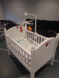 American girl bitty baby vintage crib with mobile