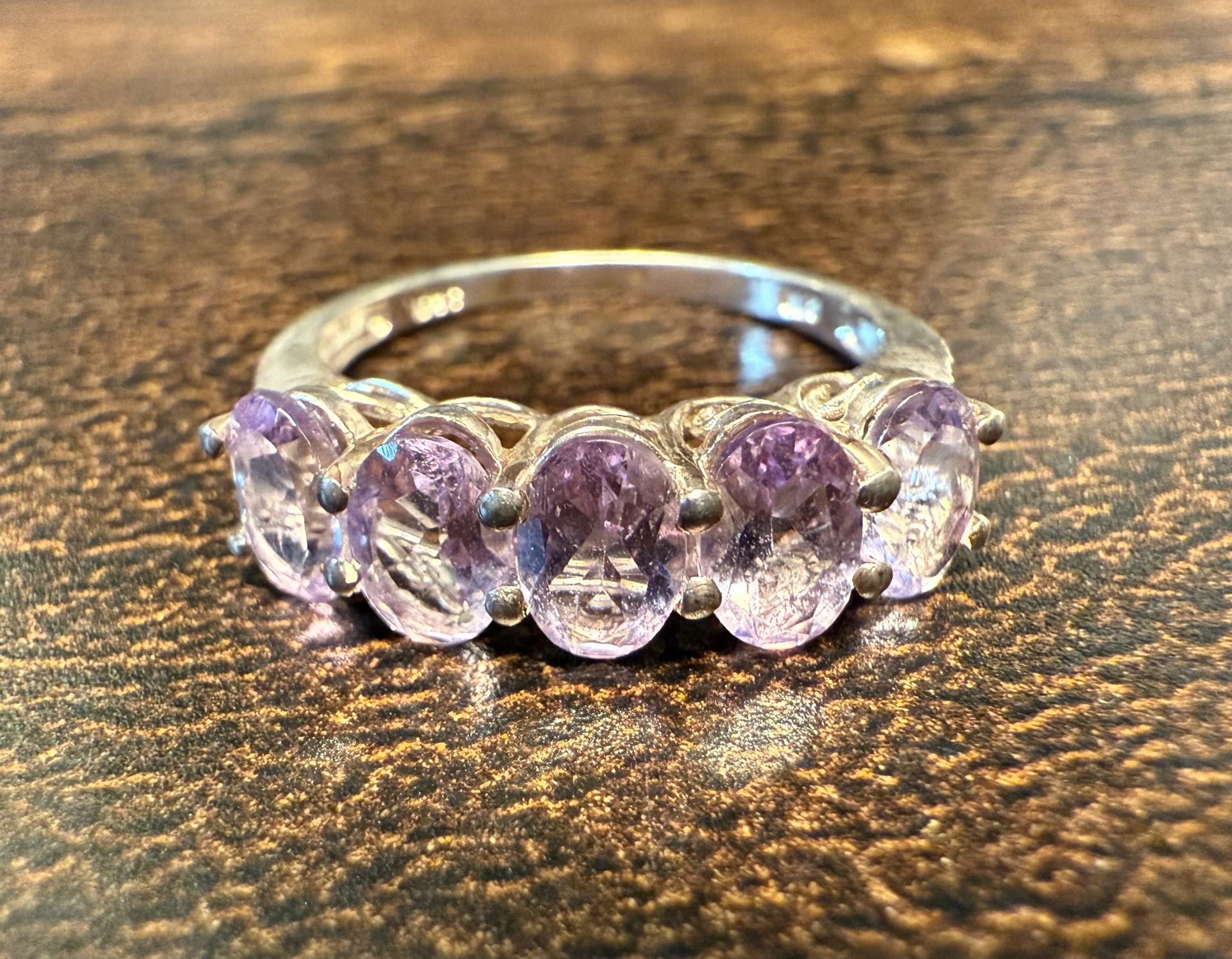 Lilac Amethyst Sterling Silver Signed Multi-Stone Ring Size 8