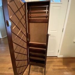 Standing Mirror Jewelry Armoire – Dark Wood