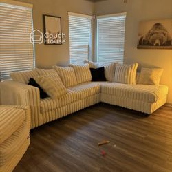 Beige Fluffy Sectional Couch Delivery Available 🚚