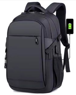 Slim Shockproof Laptop Backpack Water-Resistant USB A/C Port Fits 15.6" – Black