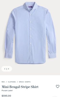 Ralph Lauren Mini-Bengal-Stripe Shirt Purple Label, Size 15.5, Color Blue/White