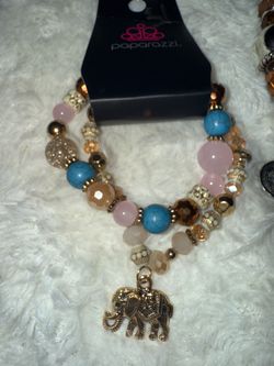 paparazzi Pink Turquoise and Gold Elephant Bracelet Set