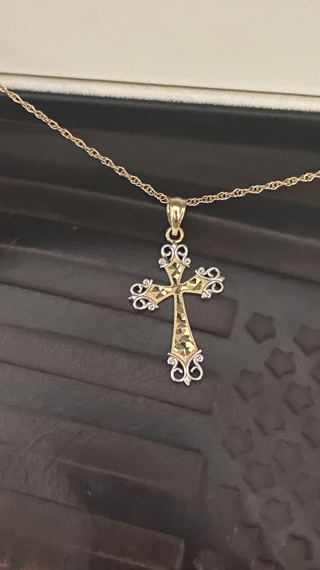 10k Solid Gold Rope Chain With 10k Solid Gold Cross Charm