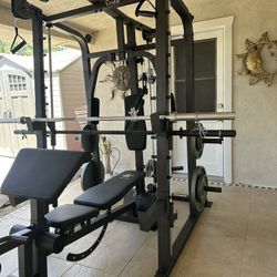 Vesta Fitness Smith Machine 2001 w/Bench Attachment | 230lb Bumpers Weights | 7ft Olympic Bar | Fitness | Gym Equipment | FREE DELIVERY🚚  