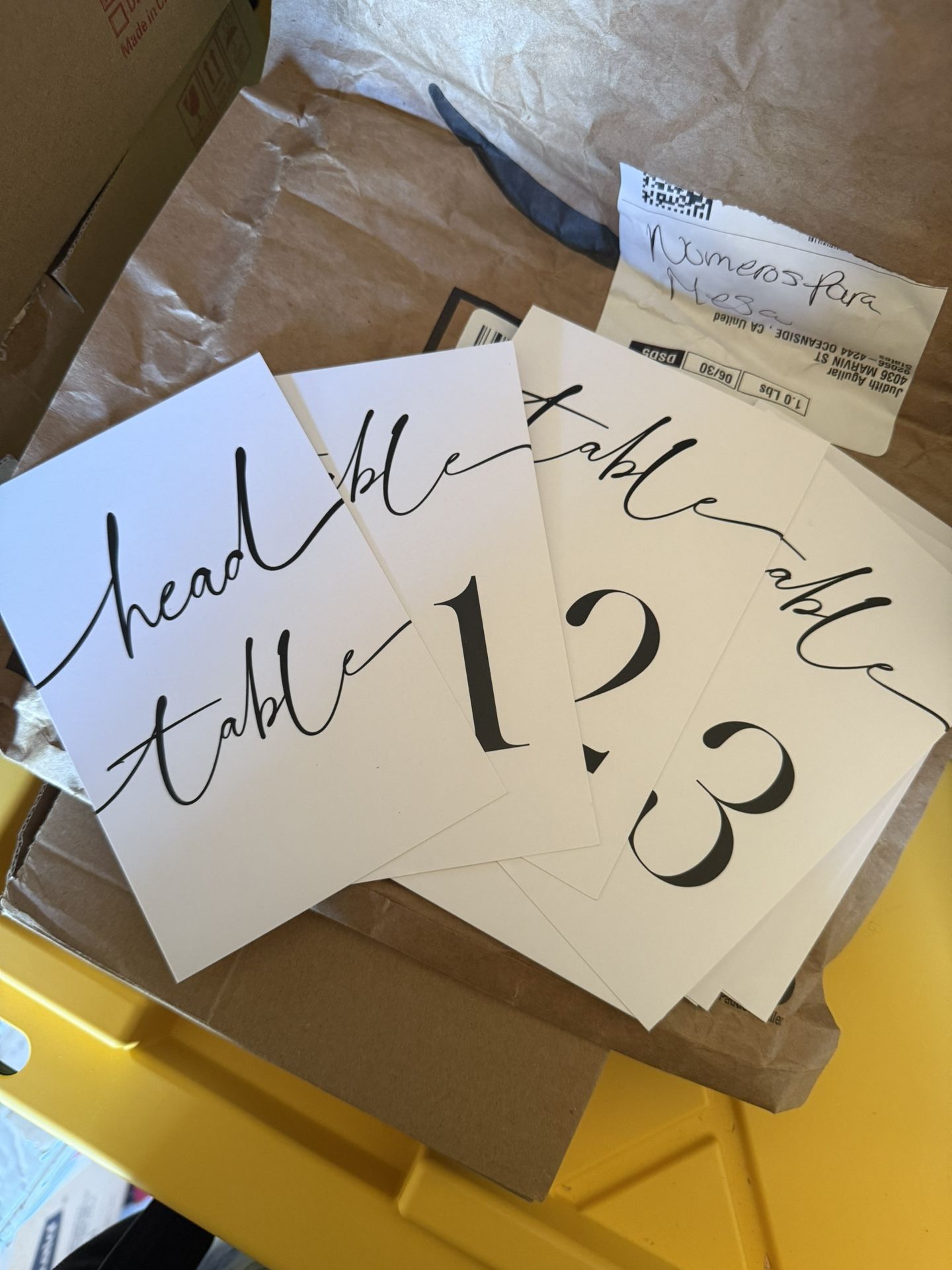 Table Number Cards