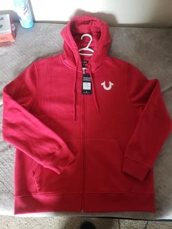 True Religion red zip up hoodie XL new with tags .