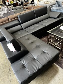 Large Black Leather Sectional 