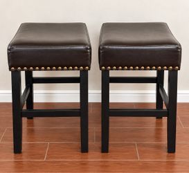 2 Black Leather Bar Stools